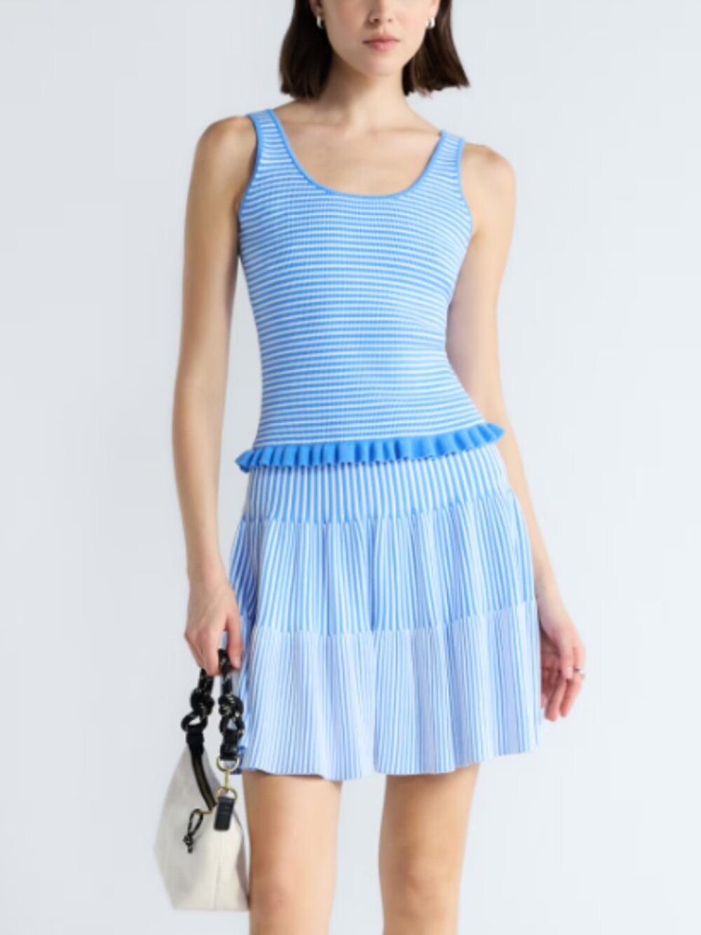 Free Assembly Ruffle Hem Top and Ribbed Stitch Tiered Mini Skirt Set Size Small